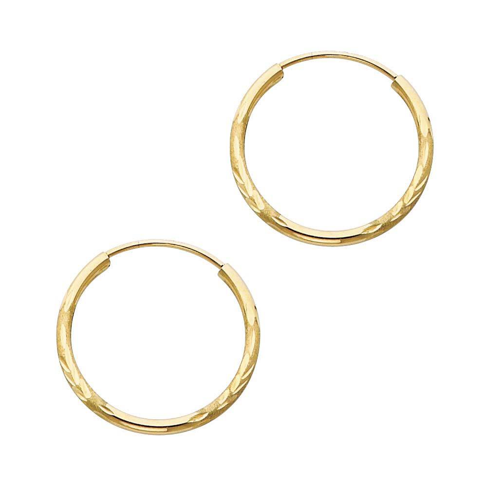 14K Yellow Gold 1.5mm Diamond Cut Hoop Earrings