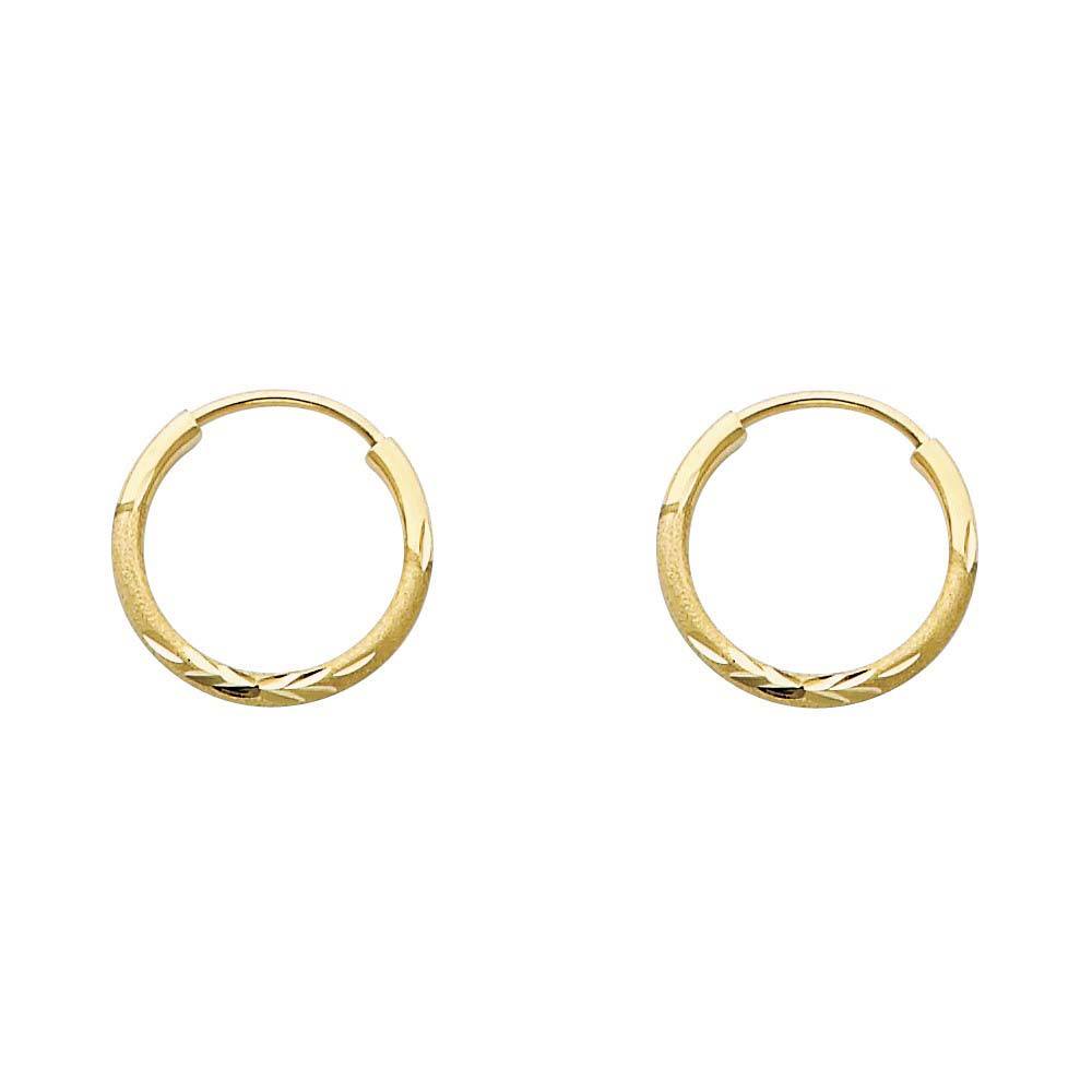 14K Yellow Gold 1.5mm Diamond Cut Hoop Earrings