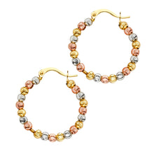 Load image into Gallery viewer, 14K Tri Color Fancy Beaded Hoop Earrings