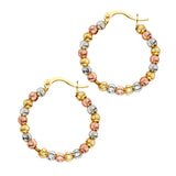 14K Tri Color Fancy Beaded Hoop Earrings