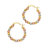 14K Tri Color Fancy Beaded Hoop Earrings