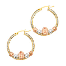 Load image into Gallery viewer, 14K Two Tone Gold Fancy Beaded Hoop Earrings