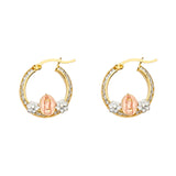 14K Two Tone Gold Fancy Beaded Hoop Earrings