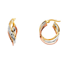 Load image into Gallery viewer, 14K Tri Color Small Fancy Hoop Earrings