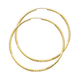 14K Yellow Gold 2mm Diamond Cut Hoop Earrings