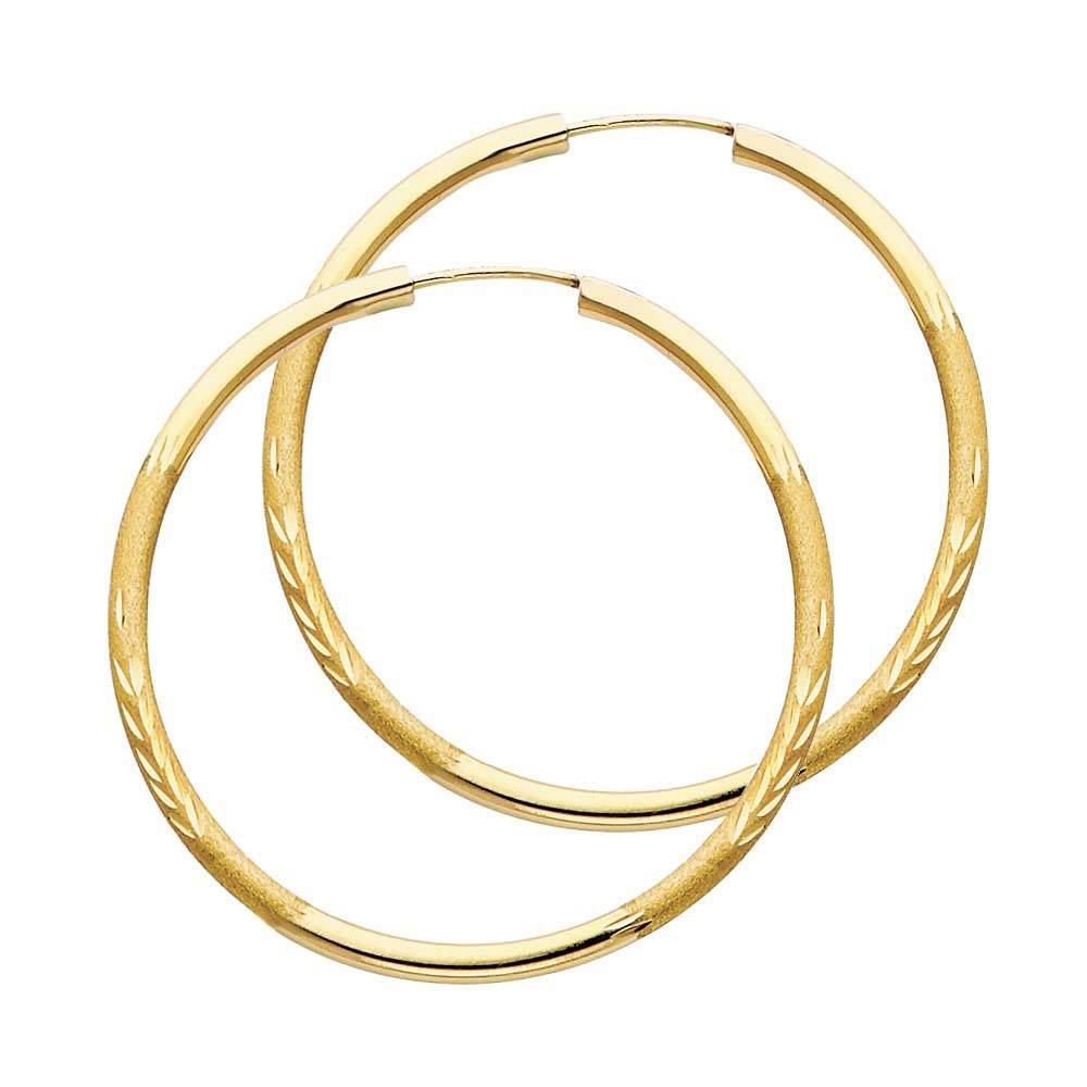 14K Yellow Gold 2mm Diamond Cut Hoop Earrings
