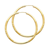 14K Yellow Gold 2mm Diamond Cut Hoop Earrings