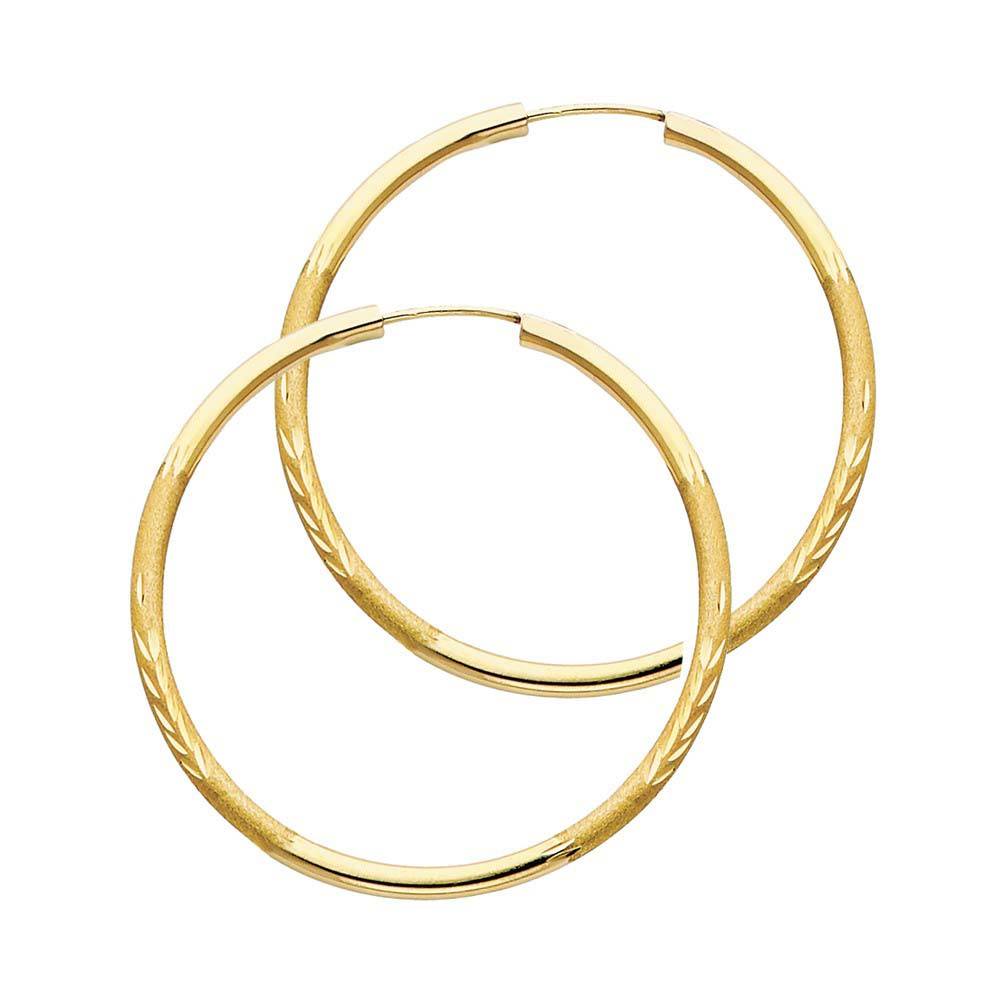 14K Yellow Gold 2mm Diamond Cut Hoop Earrings