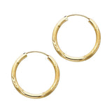 14K Yellow Gold 2mm Diamond Cut Hoop Earrings