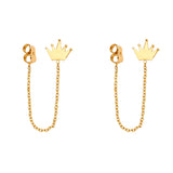 14K Yellow Gold Crown Screw Back Hanging Earrings
