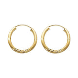 14K Yellow Gold 2mm Diamond Cut Hoop Earrings