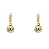 14K Yellow Evil Eye Dangle Huggies Earring 2.4grams