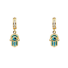 Load image into Gallery viewer, 14K Yellow Hamsa Dangle Huggies Earring 1.8grams