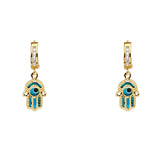 14K Yellow Hamsa Dangle Huggies Earring 1.8grams