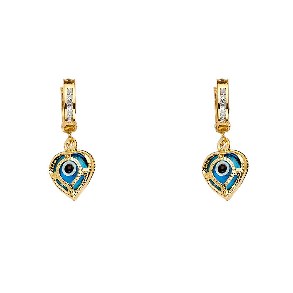 14K Yellow Evil Eye Dangle Huggies Earring 2grams