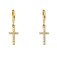 Load image into Gallery viewer, 14K Yellow CZ Channel Set Cross Dangle Earring  1.8grams