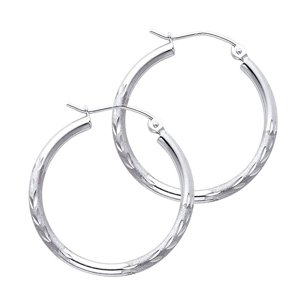 14K White Gold 2mm Diamond Cut GOLD EARRINGS