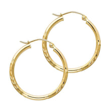 Load image into Gallery viewer, 14K Yellow Gold 2mm Diamond Cut Hoop Earrings