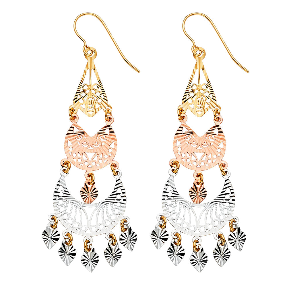 14K Tri Color Gold DC Chandelier Hanging Earrings