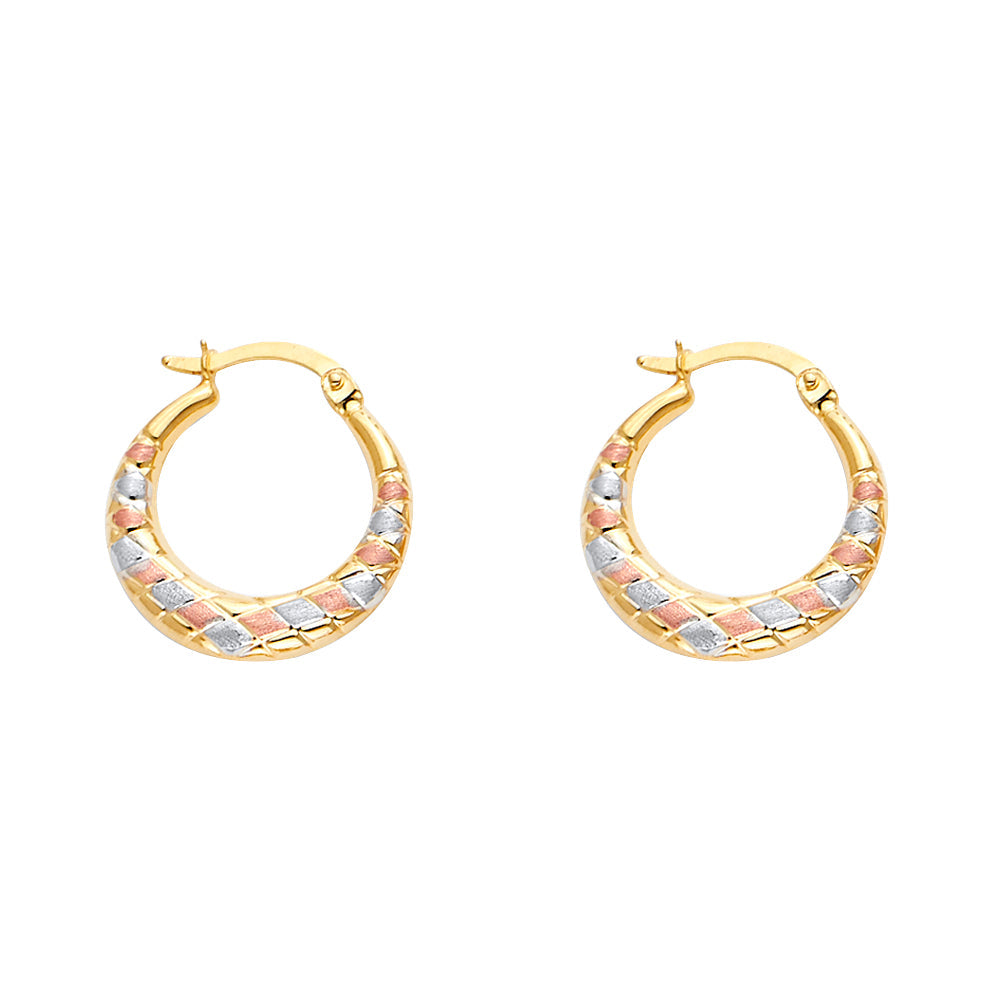 14K Tricolor Double Face X Design Hollow Earring Approximately 1.6 Grams