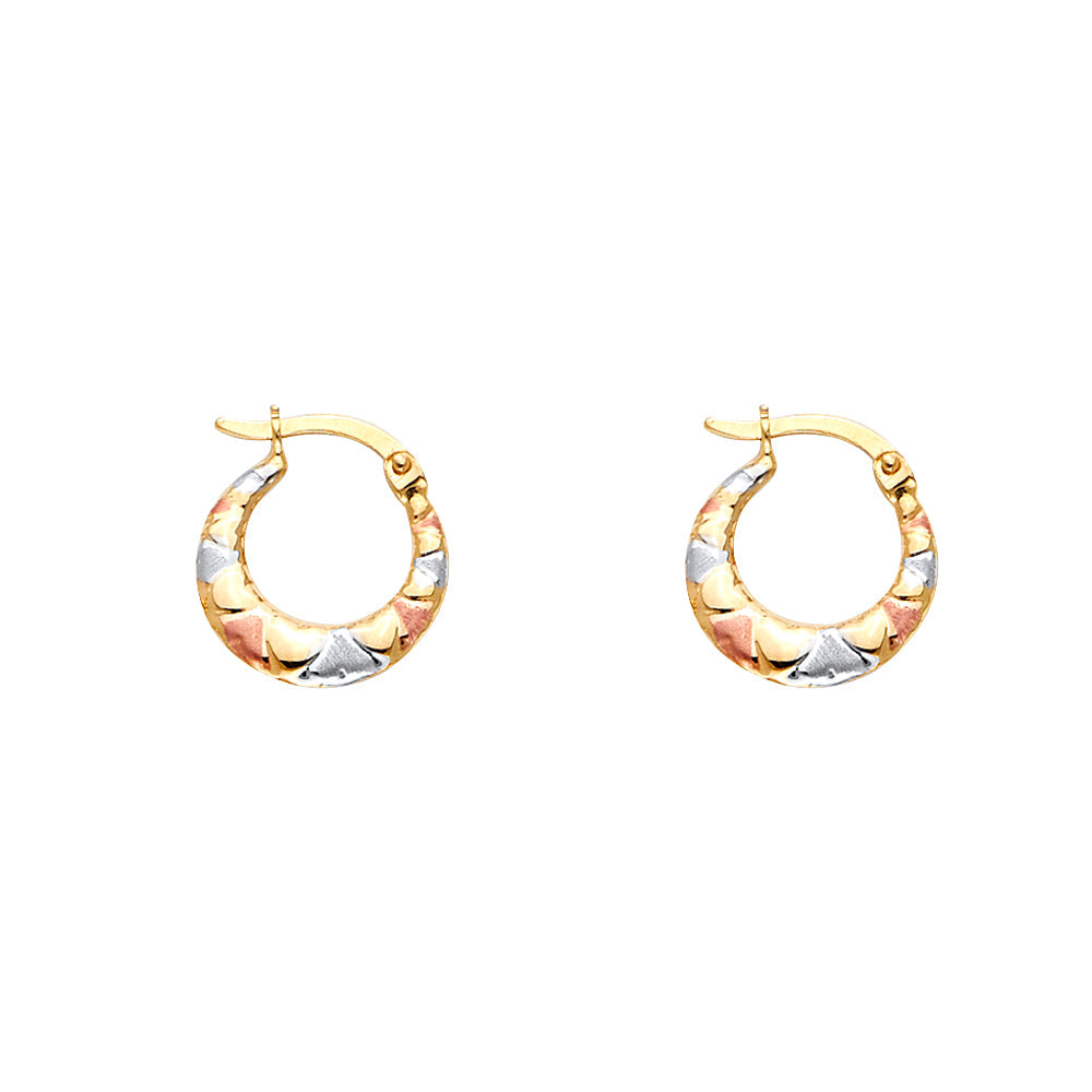 14K Tricolor Double Face Heart Design Hollow Earring Approximately 1.2 Grams