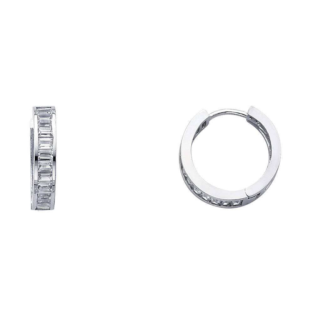 14K White Gold 4mm CZ Huggies Earrings