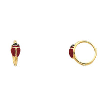 Load image into Gallery viewer, 14k Yellow Gold Polished Enamel Style Ladybug Huggie Earrings With Hinge Backing