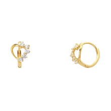 Load image into Gallery viewer, 14k Yellow Gold Polished Prong Set Heart CZ Huggie Earrings With Hinge Backing