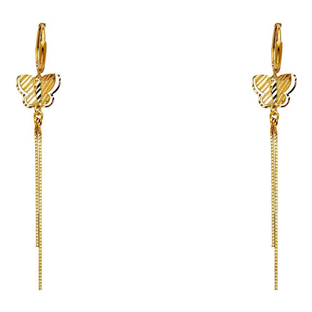 14K Yellow Gold Butterfly Hanging Earrings