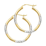 14k Two Tone Gold 1.5mm Diamond Cut Tube Hoop Earrings