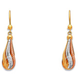 14K Tri Color Gold Teardrop Hanging Earrings