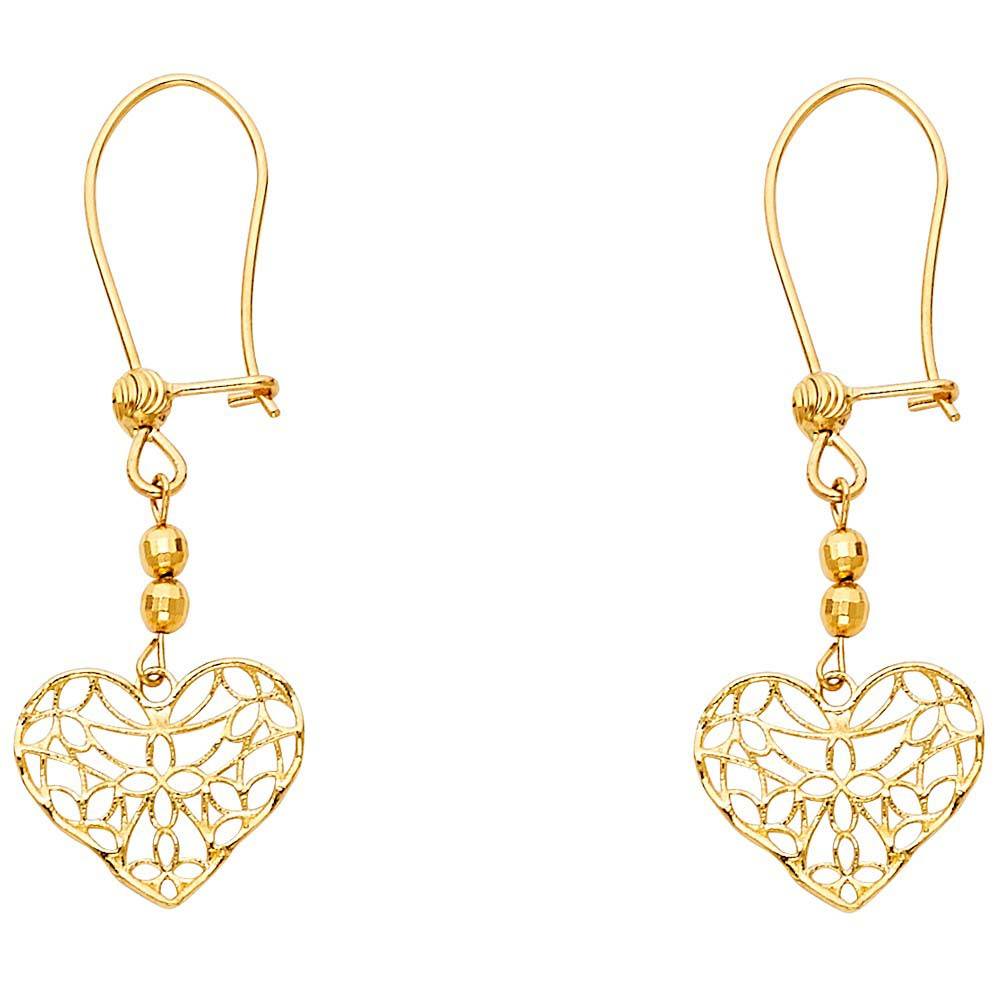 14K Yellow Gold Open Heart Earrings