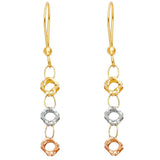 14K Tri Color Perforated Ball Hanging Earrings