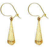 14K Yellow Gold Diamond Cut Hollow Teardrop Hanging Earrings