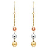 14K Tri Color 3 Disco Ball Hanging Earrings