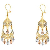 14K Tri Color Gold 17mm DC Chandelier Hanging Earrings