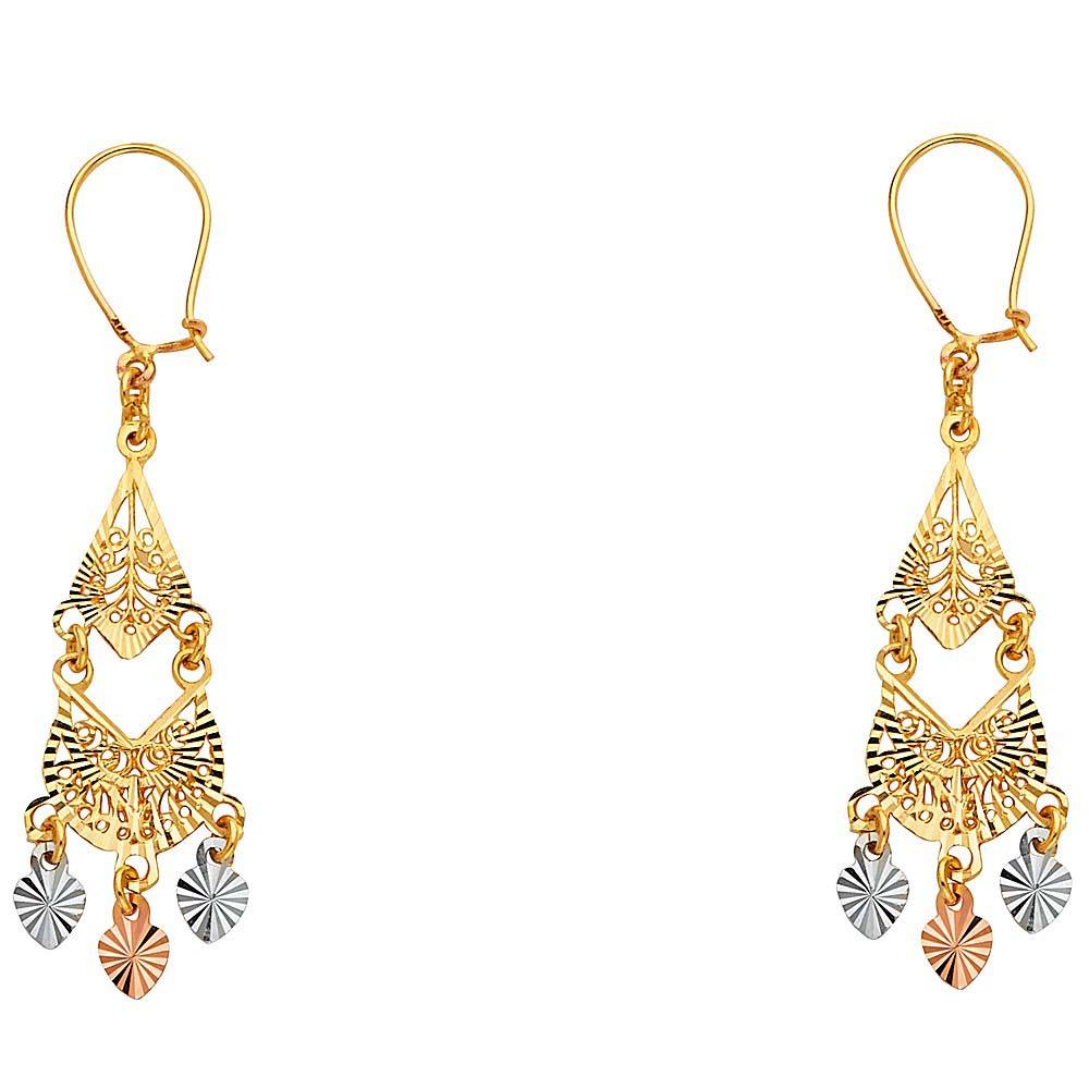 14K Tri Color Gold 11mm DC Chandelier Hanging Earrings