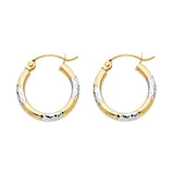 14k Two Tone Gold 2mm Petite Rounded Diamond Cut Hoop Earrings