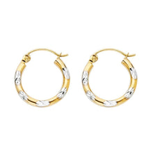 Load image into Gallery viewer, 14k Two Tone Gold 2mm Petite Polished Diamond Cut Star Hoop Earrings