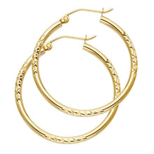 Load image into Gallery viewer, 14k Yellow Gold 2mm Medium Thick Crisscross Diamond Cut Hoop Earrings