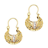 14k Tri Color Gold 16mm Polished Milgrain Fancy Our Lady Of Guadalupe Basket Hoop Earrings