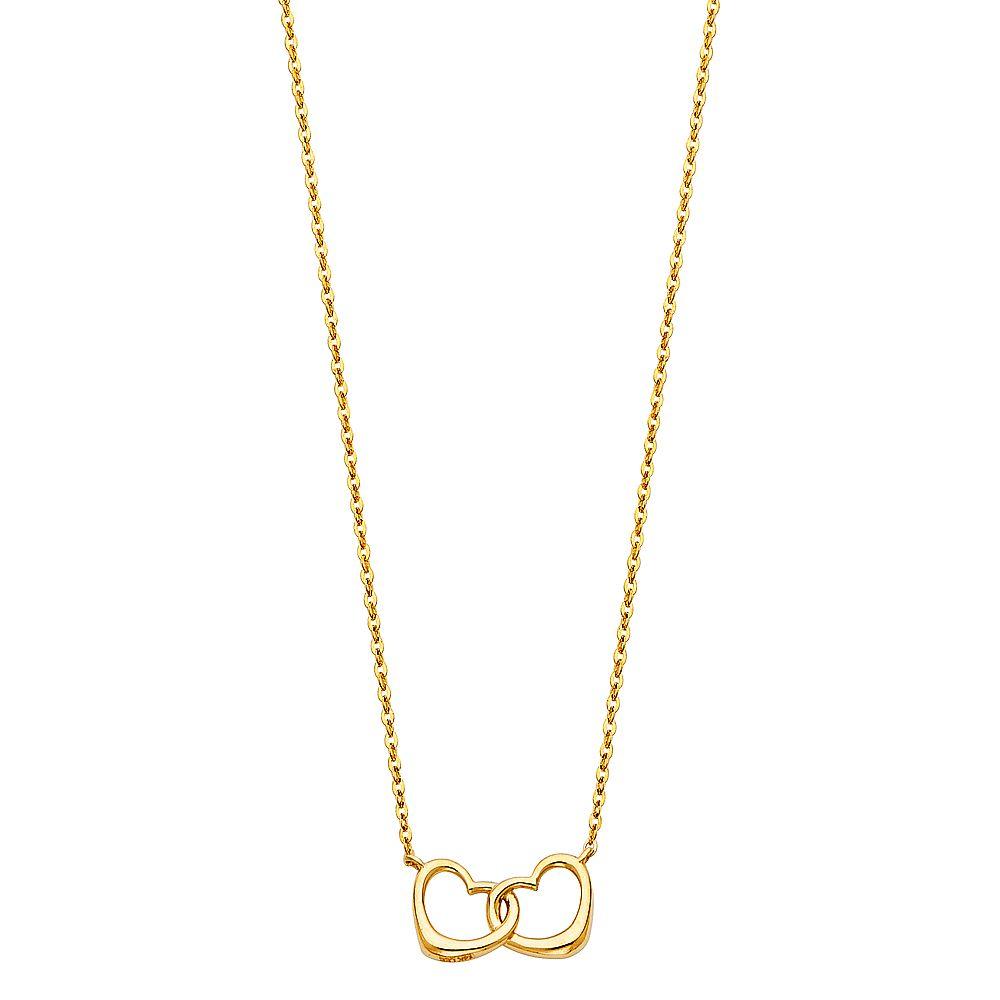 14K Yellow Interlocking Double Hearts Necklace