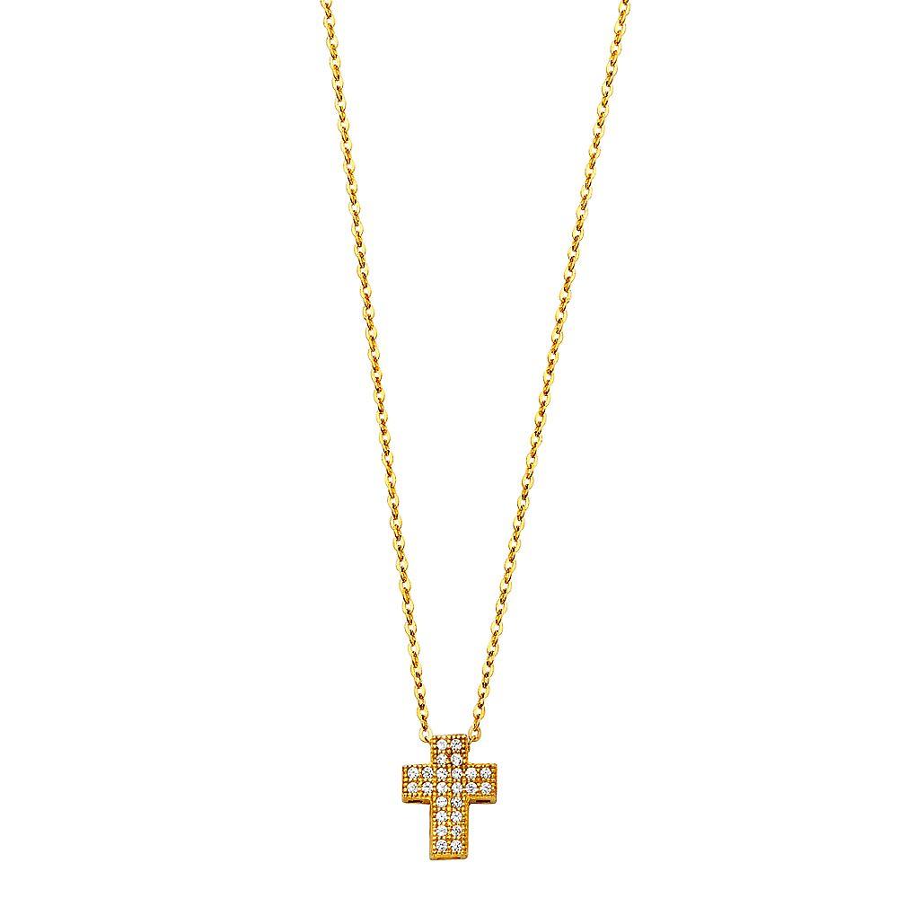 14K Yellow CZ Cross Necklace