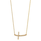 14K Yellow Bended CZ Sideways Cross Necklace