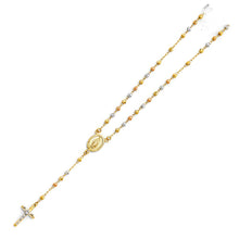 Load image into Gallery viewer, 14K Tricolor 3mm Beads Ball Rosary Necklace, Length 18&quot;