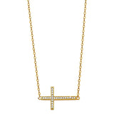 14K Yellow CZ Side Way Cross Necklace