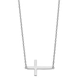 14K White CZ Side Way Cross Necklace