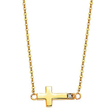 Load image into Gallery viewer, 14K Yellow CZ Side Way Cross Necklace