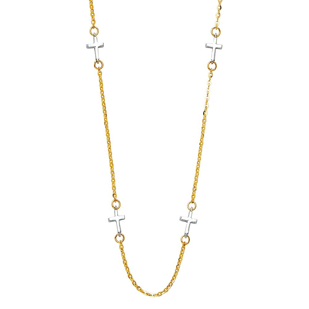 14K TwoTone CZ Cross Necklace
