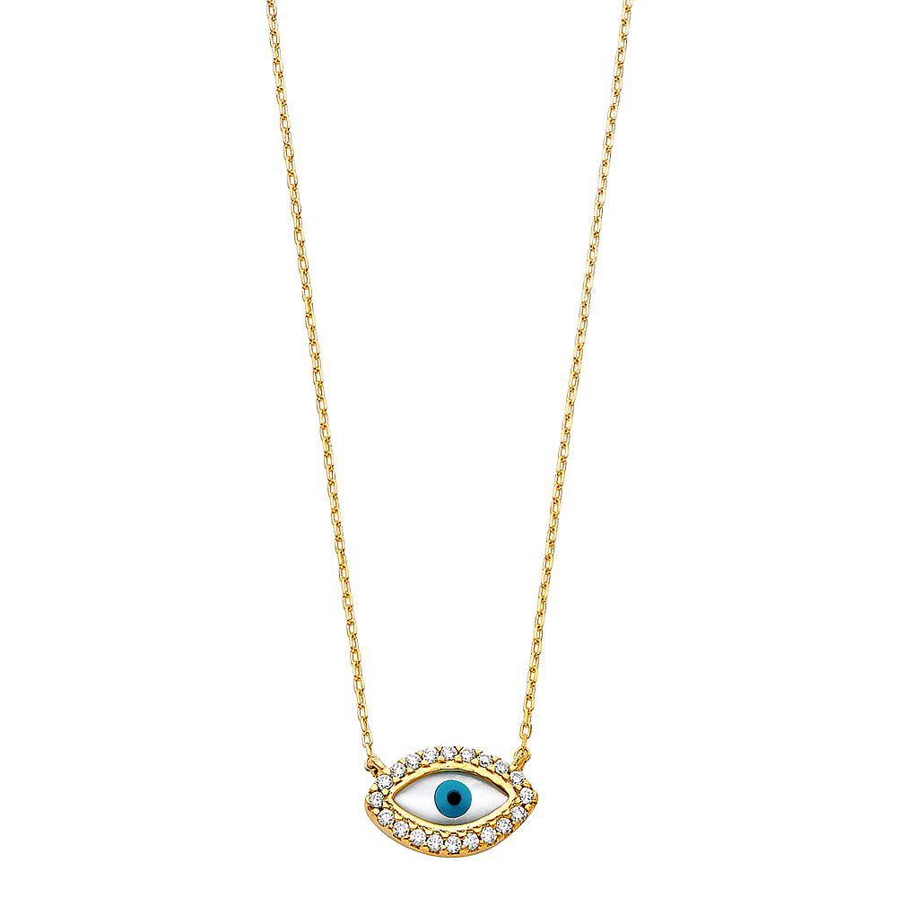 14K Yellow CZ Evil Eye Necklace